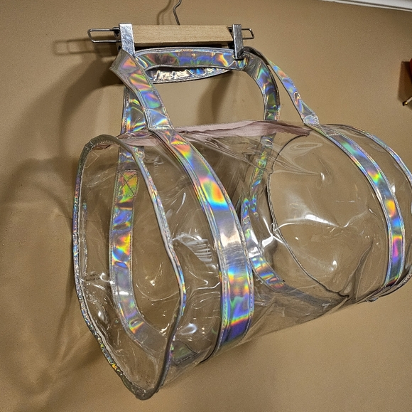 PVC HOLOGRAPHIC AND PINK CLEAR DUFFEL BAG - Picture 3 of 5
